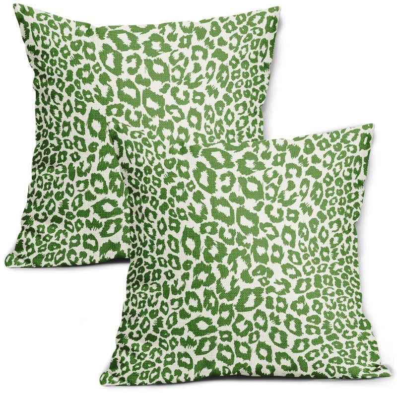 aportt Lime Green White Leopard Print Print Covers 18 × 18 بوصة مجموعة من 2 بقع حيوانية من الحالات الزخرفية وسادة تزيين Preppy Chinoiserie Cashion Caseion Decore Home Decor - Image 1