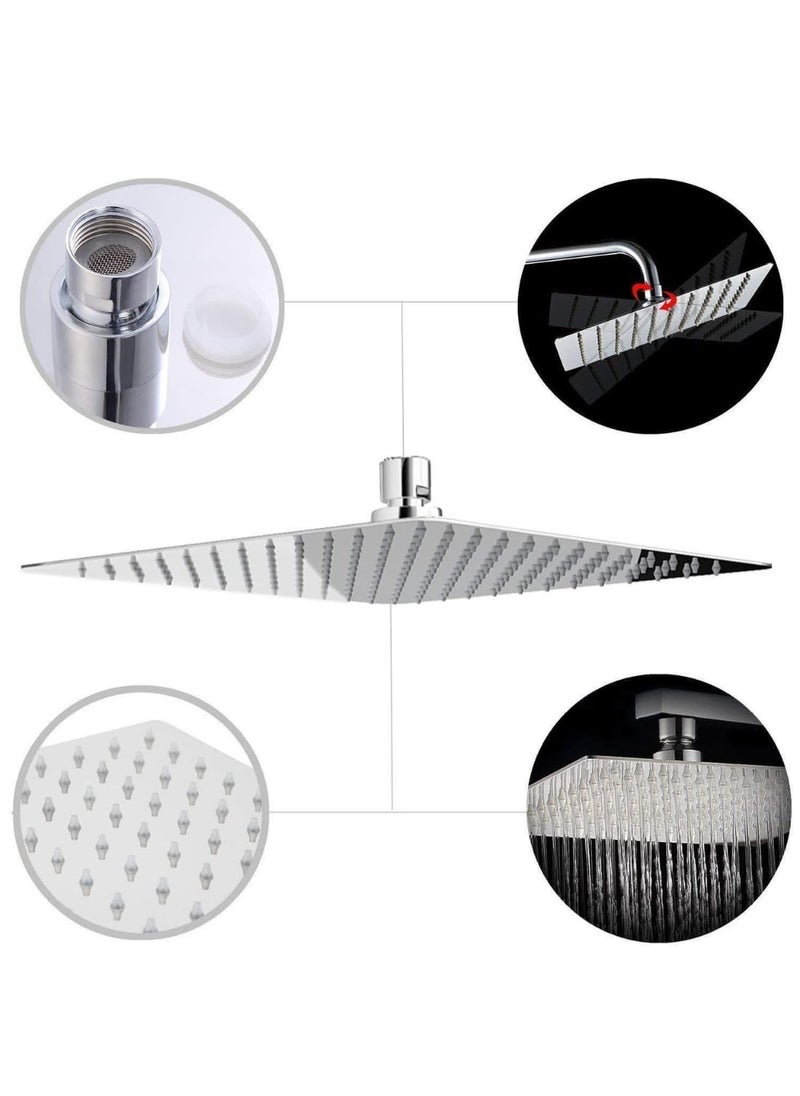 ESSE18 ESSE18 Ultra Slim Shower Rain Shower for Bathroom 304 Grade Stainless Steel Powerful Shower Head Silicon Nozzle Overhead Shower Chrome Plated 16 X 16 inches  - Image 2