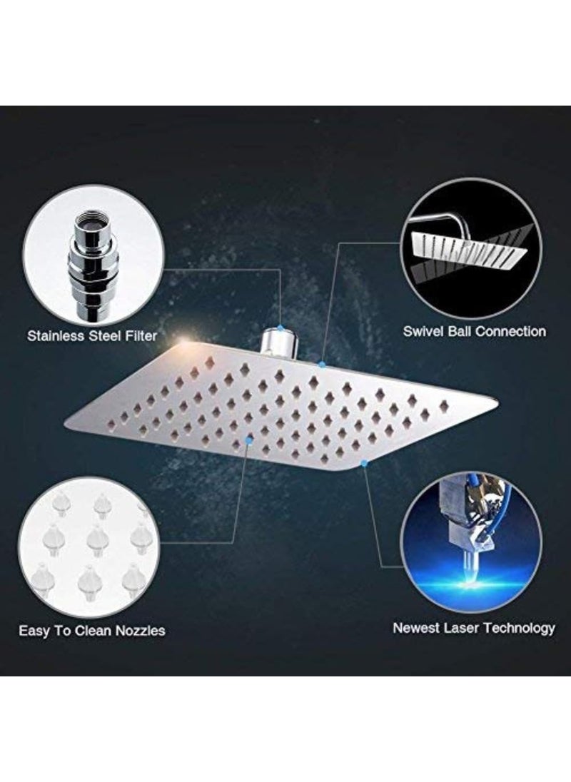 ESSE18 ESSE18 Ultra Slim Shower Rain Shower for Bathroom 304 Grade Stainless Steel Powerful Shower Head Silicon Nozzle Overhead Shower Chrome Plated 16 X 16 inches  - Image 3