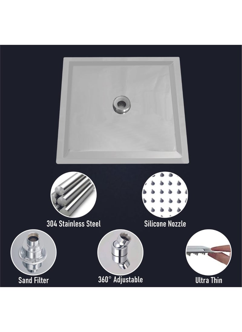 ESSE18 ESSE18 Ultra Slim Shower Rain Shower for Bathroom 304 Grade Stainless Steel Powerful Shower Head Silicon Nozzle Overhead Shower Chrome Plated 16 X 16 inches  - Image 4