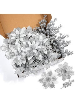 22 Pcs Silver Christmas Poinsettia Artificial Flowers And Glitter Berries Stems Kit, Christmas Poinsettias Decorations And Christmas Tree Ornaments For Xmas Home Wedding Holiday Tree Decor - pzsku/Z43FF41F4C74AC956D492Z/45/_/1735214764/3328e72f-c222-4d15-8d06-dd6a89e6e51f