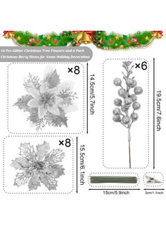 22 Pcs Silver Christmas Poinsettia Artificial Flowers And Glitter Berries Stems Kit, Christmas Poinsettias Decorations And Christmas Tree Ornaments For Xmas Home Wedding Holiday Tree Decor - pzsku/Z43FF41F4C74AC956D492Z/45/_/1735214788/ee95e312-952e-4c32-866b-59e3451c4f8a