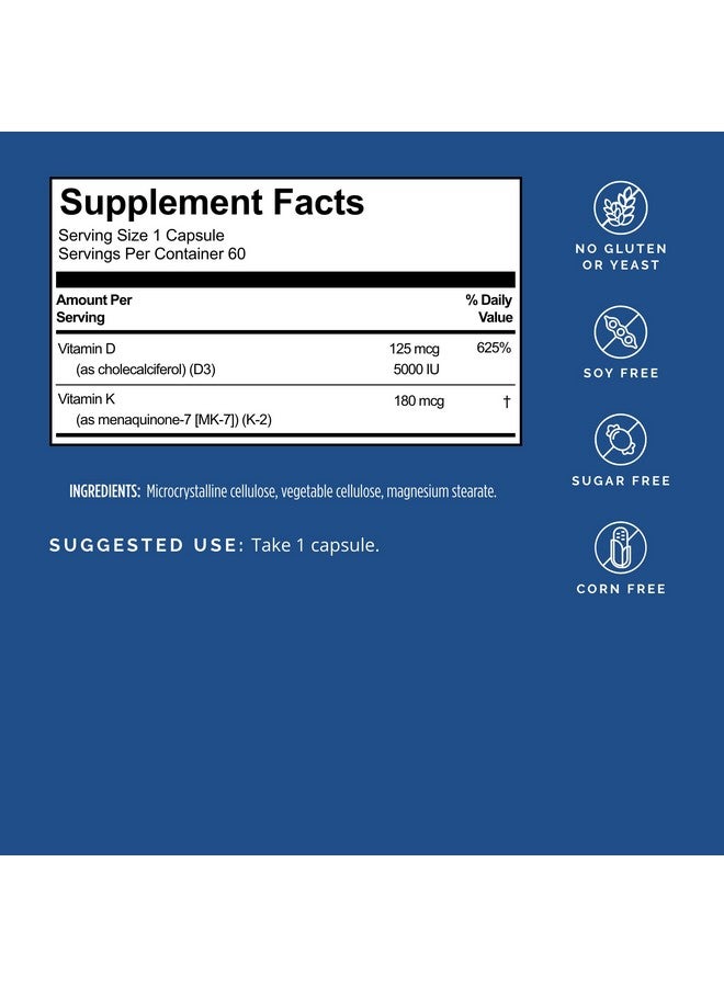 برينمد كبسولات فيتامين د3 + ك2 من BRAINMD - 60 كبسولة - دعم تآزري لصحة العظام والإدراك - خالية من الجلوتين - 60 وجبة - Image 2