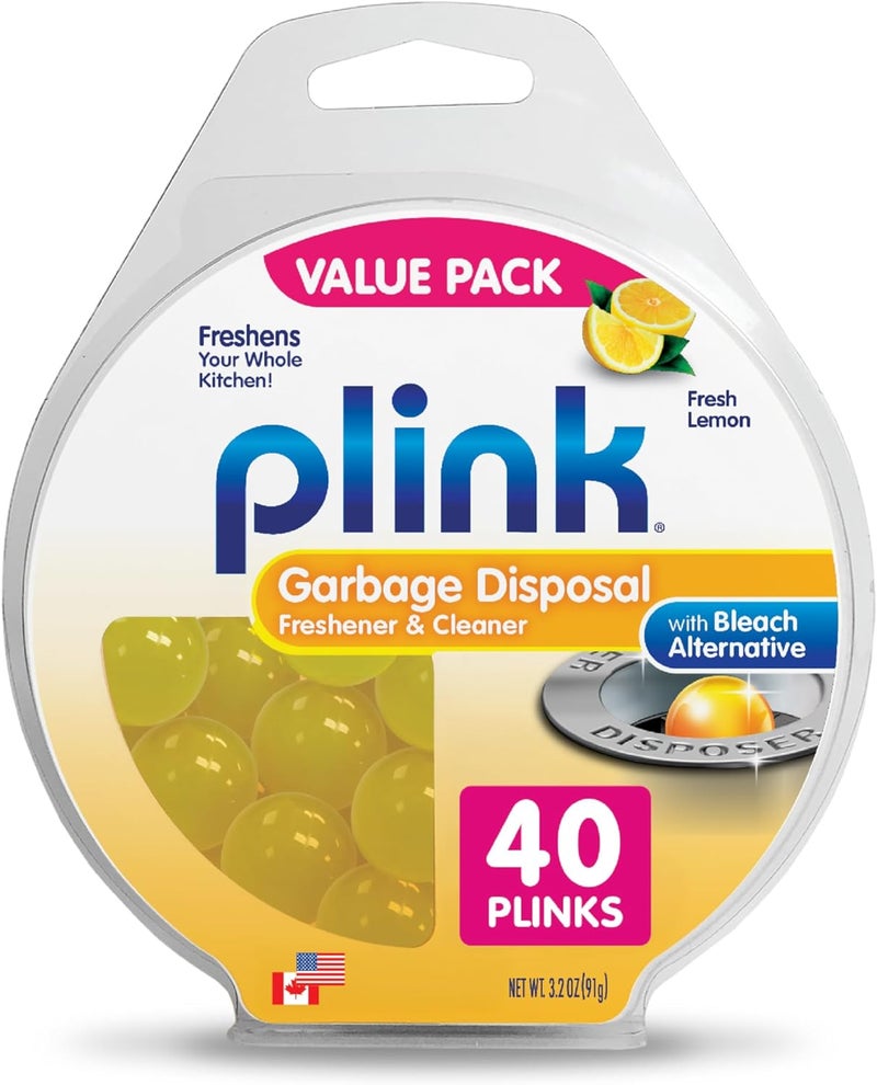 Plink Garbage Disposal Cleaner, Freshener & Odor Removing Balls, Easy to Use, Fresh Lemon Scent, 40 Count - Image 1