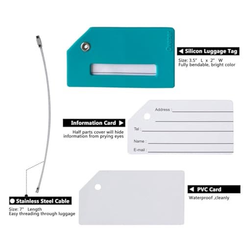 Ovener 5Pack Silicone Luggage Tag with Name ID Card Perfect to Quickly Spot Luggage Suitcase by Ovener (Turquoise Green) - Image 2
