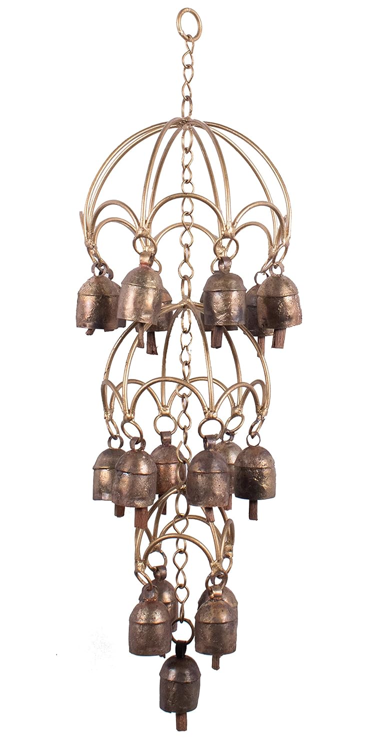 Ethnics of Kutch Ethnics of Kutch Hand Made Metal Bells Wrought Iron CopperZinc Coated Home Dcor Chimes Cow Bell Zummer Ring 19 Bell 40 cms Length Colour Copper BEL0032 - Image 1