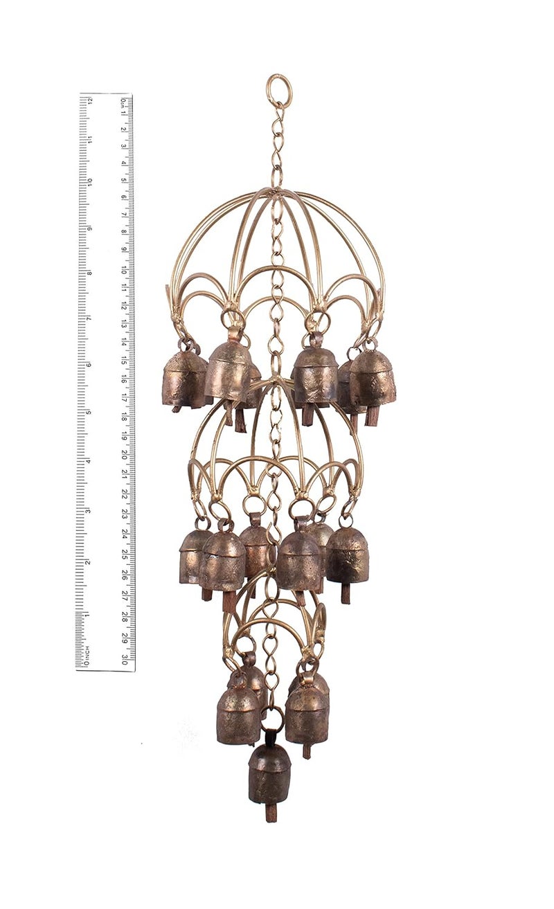 Ethnics of Kutch Ethnics of Kutch Hand Made Metal Bells Wrought Iron CopperZinc Coated Home Dcor Chimes Cow Bell Zummer Ring 19 Bell 40 cms Length Colour Copper BEL0032 - Image 4