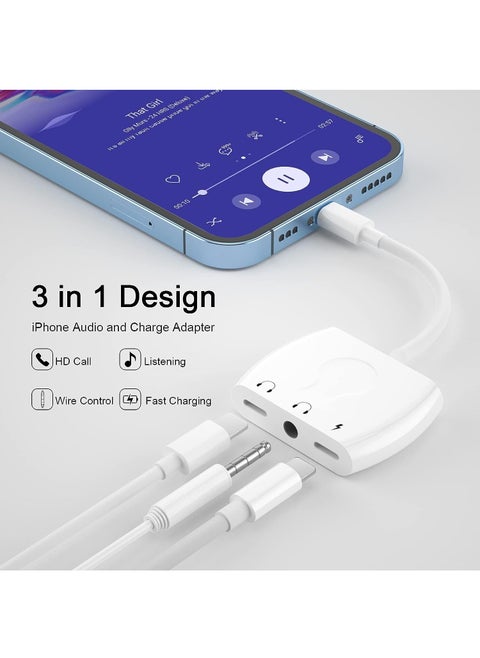 Lightning to 3.5mm Headphone Jack Audio Adapter,iPhone to 3.5mm Earphone Splitter Adapter with Charging Port,iPhone to aux adapter,Compatible With iPhone 13/12/11/X/8/8/7,Support Newest iOS 15