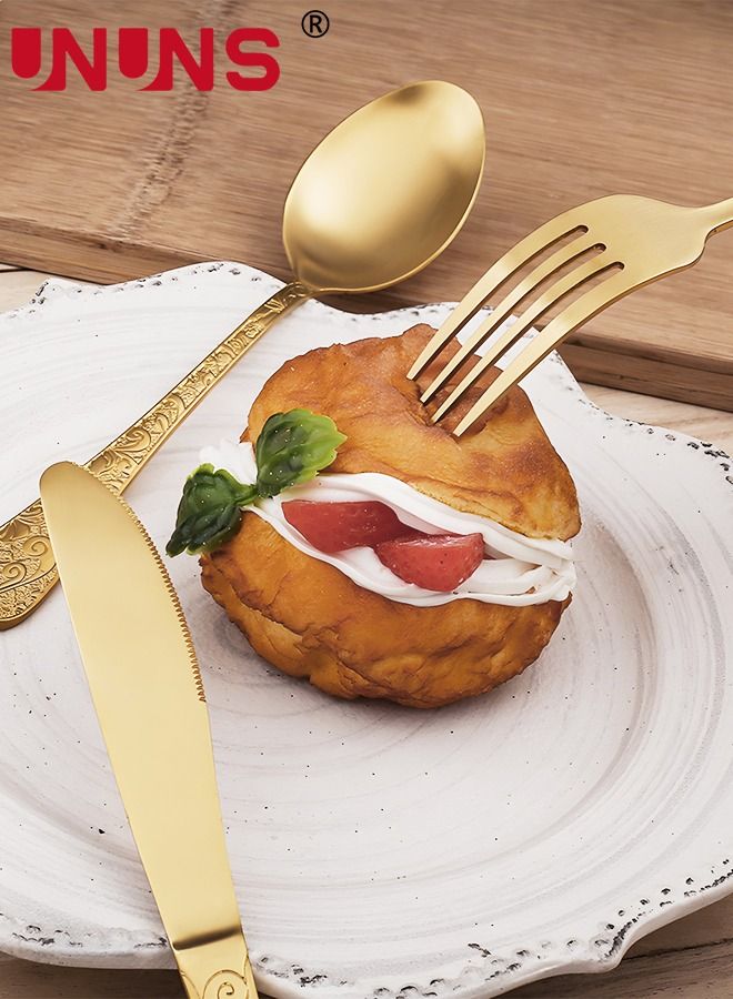 UNUNS Silverware Cutlery Set,4 Pcs Royal Flatware Set,410 Stainless Steel Gold Fork Knife Spoon Set,Kitchen Utensil Set,Basics Tableware Silverware Cutlery Set For Family Gatherings Daily Use - Image 3
