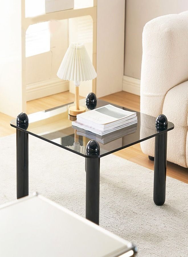 C&C Home Square Coffee Table Small Living Room Tempered Glass Table Top Solid Wood Legs Sofa Side Table Low Table Sitting On The Floor Bedroom Leisure Table 70x70x38.5 Centimeter - Image 1