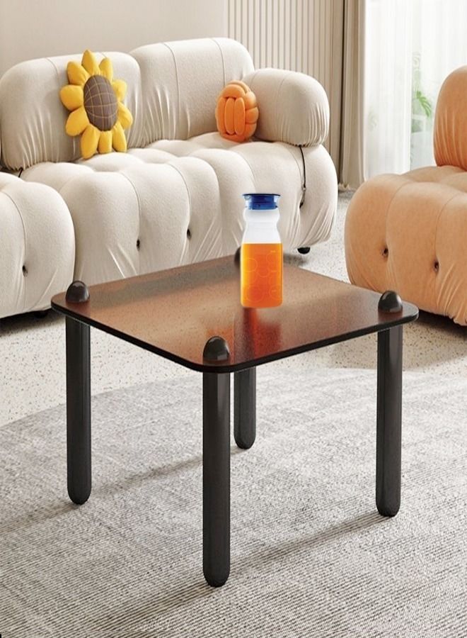 C&C Home Square Coffee Table Small Living Room Tempered Glass Table Top Solid Wood Legs Sofa Side Table Low Table Sitting On The Floor Bedroom Leisure Table 70x70x38.5 Centimeter - Image 3