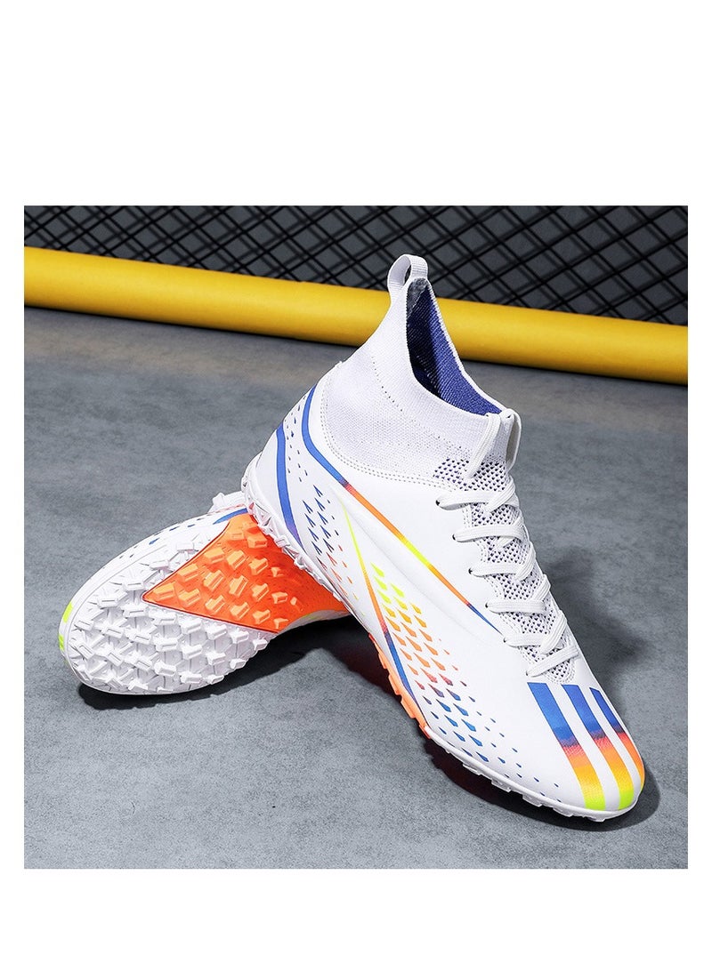 xozgdovg Short spike sneakers TF training shoes Football shoes non-slip (short spike bright white) 33 size - Image 1