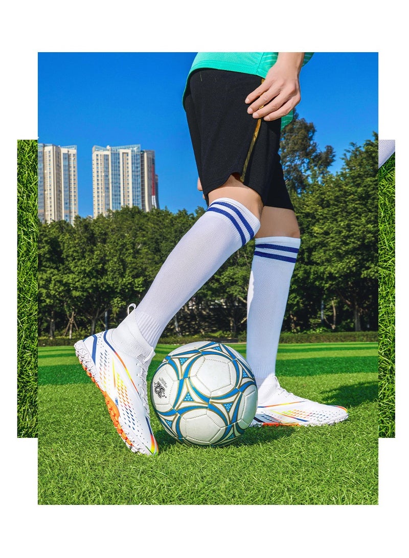 xozgdovg Short spike sneakers TF training shoes Football shoes non-slip (short spike bright white) 33 size - Image 2