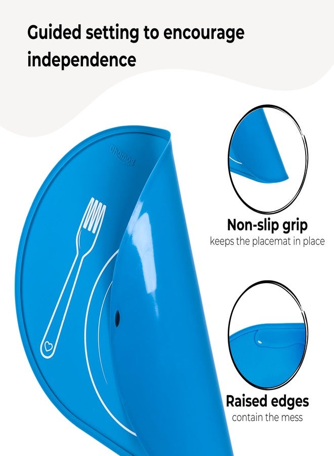 CHAMOS Silicone placemats for Toddlers - Montessori placemat for Round Table - Oval Kids placemats for Dining Table - Non Slip, Small, Educational placemats (Blue), 14.17x10.23 inch - Image 3