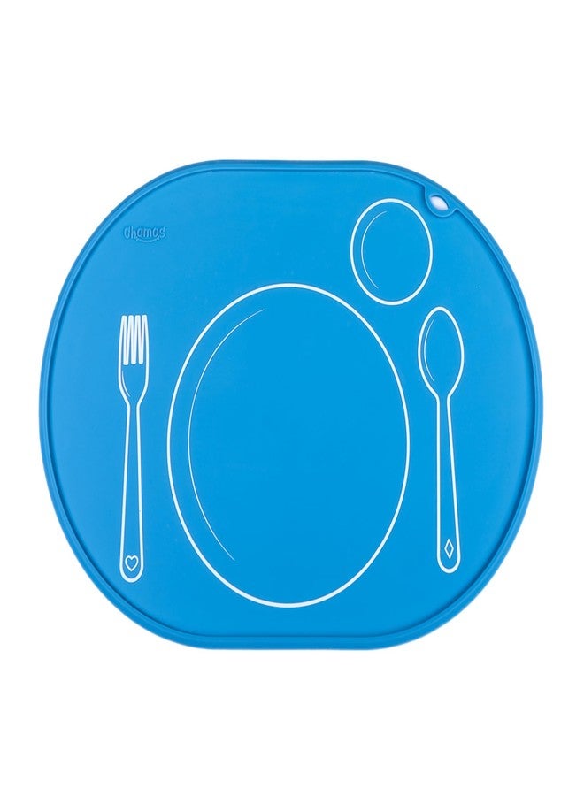 CHAMOS Silicone placemats for Toddlers - Montessori placemat for Round Table - Oval Kids placemats for Dining Table - Non Slip, Small, Educational placemats (Blue), 14.17x10.23 inch - Image 1