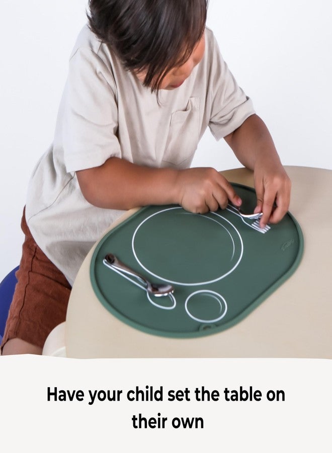 CHAMOS Silicone placemats for Toddlers - Montessori placemat for Round Table - Oval Kids placemats for Dining Table - Non Slip, Small, Educational placemats (Blue), 14.17x10.23 inch - Image 5
