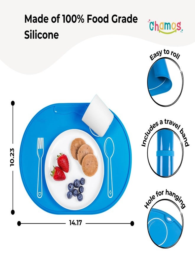 CHAMOS Silicone placemats for Toddlers - Montessori placemat for Round Table - Oval Kids placemats for Dining Table - Non Slip, Small, Educational placemats (Blue), 14.17x10.23 inch - Image 2
