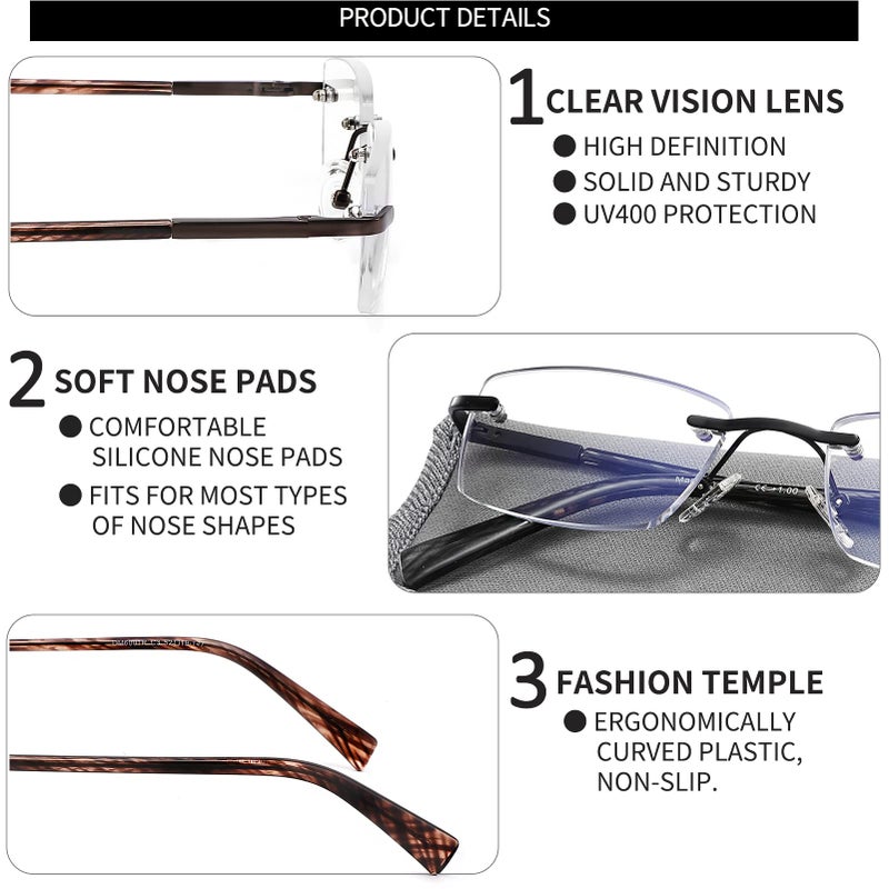 Jjwell 3 Pack Reading Glasses For Men Blue Light Blocking  Lightweight Rimless Metal Mens Eyeglasses Readers  Anti Eyestrain/Dryness/Computer Glare/Uv 400  Spring Hinge Eyeglasses(225 Strength) - Image 4