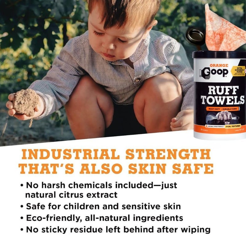 GOOP Orange Heavy Duty Ruff Towels with Scrubbing Power, 10â€ x 12â€ Dual Textured Multi-Purpose Cleaning Wipes, Removes Dirt, Grease, Oil, 72 Count - Image 5