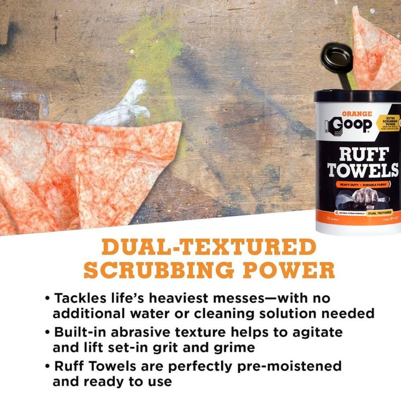 GOOP Orange Heavy Duty Ruff Towels with Scrubbing Power, 10â€ x 12â€ Dual Textured Multi-Purpose Cleaning Wipes, Removes Dirt, Grease, Oil, 72 Count - Image 3