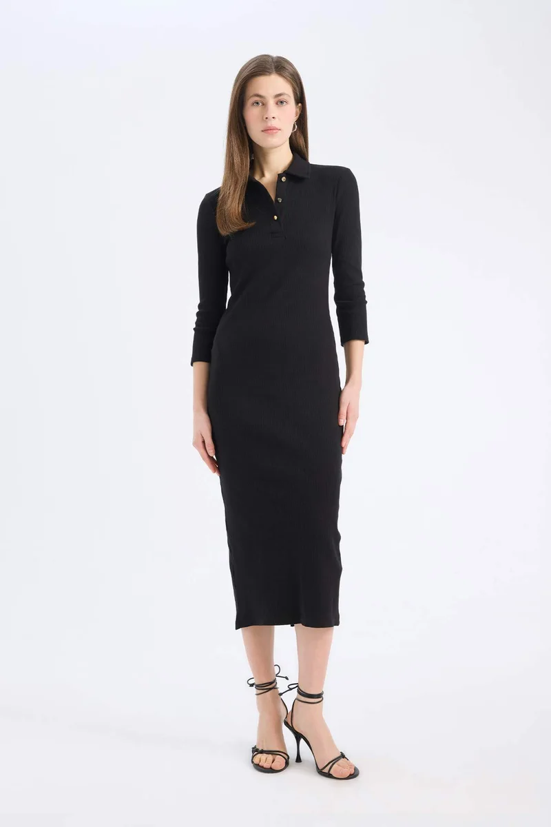 ديفاكتو Bodycon Polo Collar Camisole Midi Dress