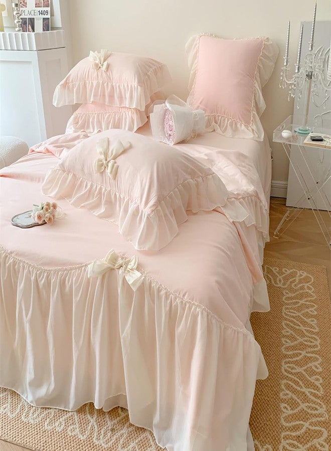 IHOUSTRIY Duvet Cover Full Size, Ruffle Beddding Set with Bowtie, 3 Pieces Comforter Cover Set with Zipper Closure, Girl Princess Bedding with Pillowcase - Light Pink, Full - Image 1