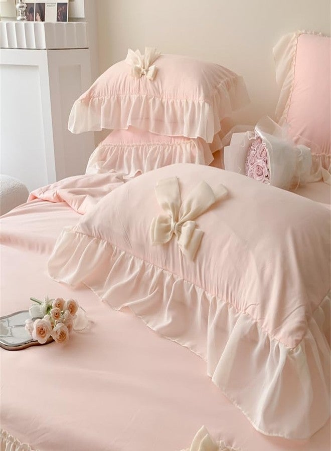 IHOUSTRIY Duvet Cover Full Size, Ruffle Beddding Set with Bowtie, 3 Pieces Comforter Cover Set with Zipper Closure, Girl Princess Bedding with Pillowcase - Light Pink, Full - Image 4