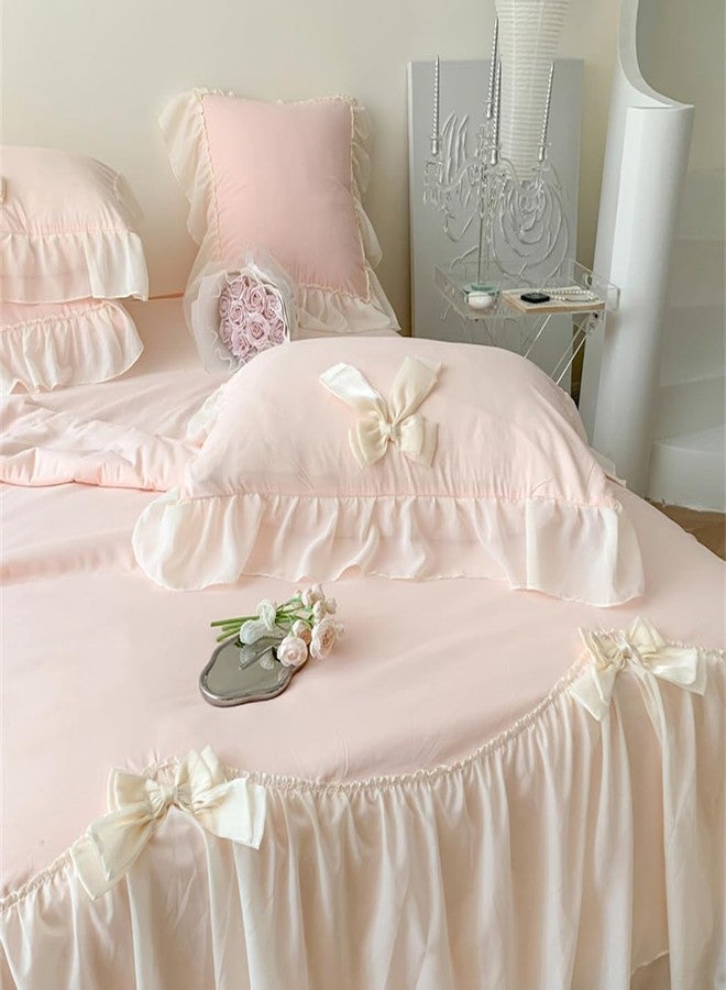 IHOUSTRIY Duvet Cover Full Size, Ruffle Beddding Set with Bowtie, 3 Pieces Comforter Cover Set with Zipper Closure, Girl Princess Bedding with Pillowcase - Light Pink, Full - Image 3