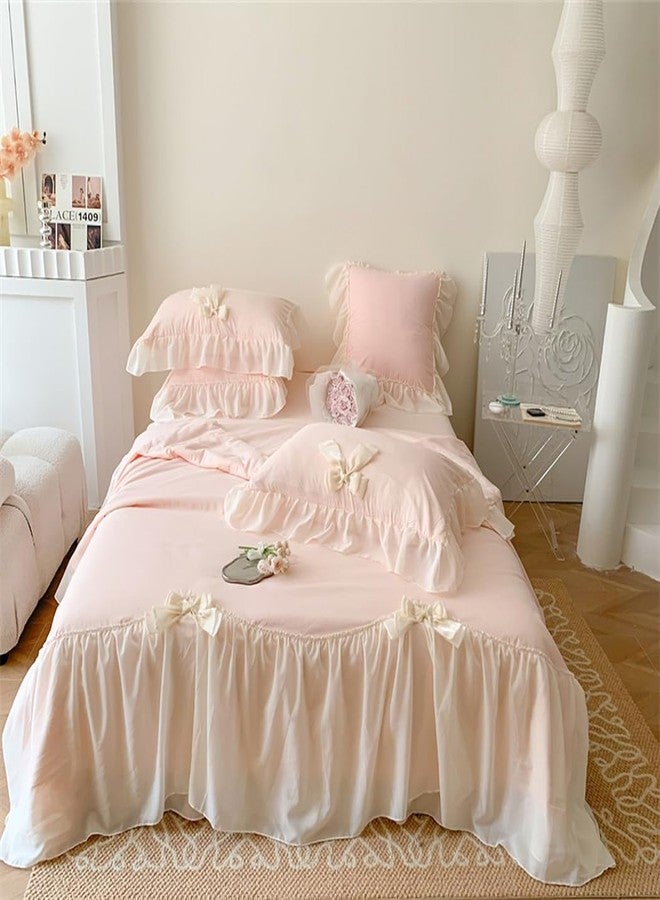IHOUSTRIY Duvet Cover Full Size, Ruffle Beddding Set with Bowtie, 3 Pieces Comforter Cover Set with Zipper Closure, Girl Princess Bedding with Pillowcase - Light Pink, Full - Image 2