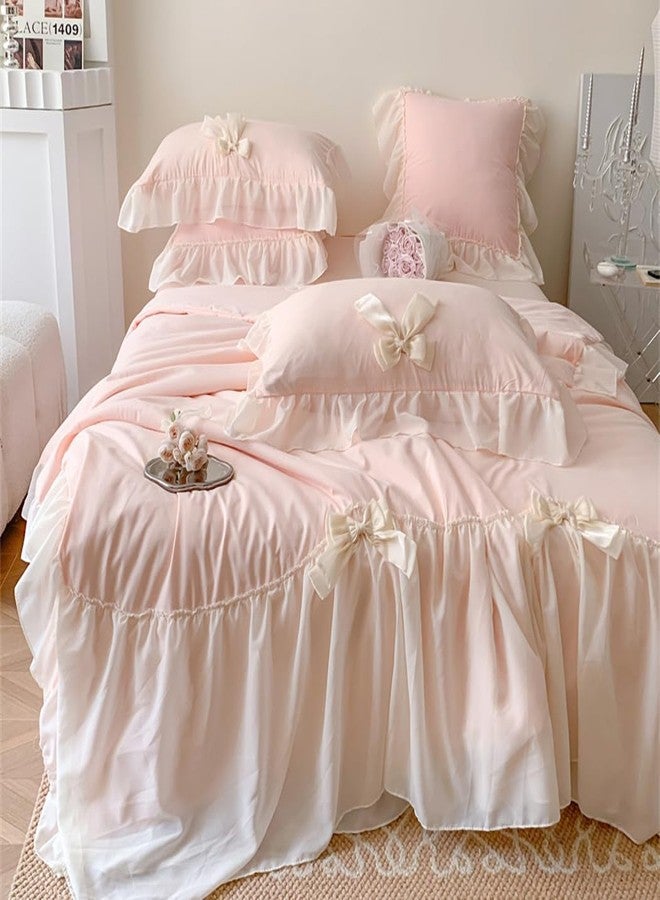 IHOUSTRIY Duvet Cover Full Size, Ruffle Beddding Set with Bowtie, 3 Pieces Comforter Cover Set with Zipper Closure, Girl Princess Bedding with Pillowcase - Light Pink, Full - Image 5