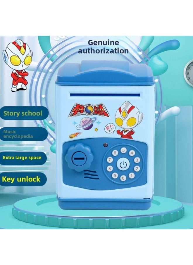Generic - 2024 Children's Ultraman Piggy Bank Boy's Large Capacity Can't Fall, Only Can't Enter, Password Piggy Bank-Colour:Blue Space Warrior [key Unlock Version ε Music] - Image 1