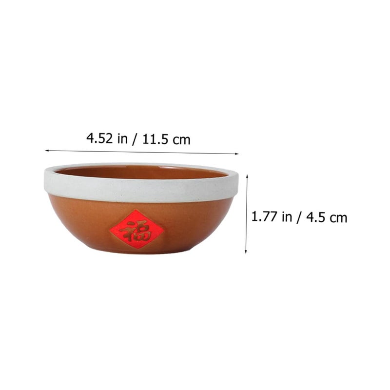 4.5 بوصة مجموعة وعاء أرز نحاسي قديم أسود من 4 قطع حرف فو فخارية طعام آسيوي - Image 3