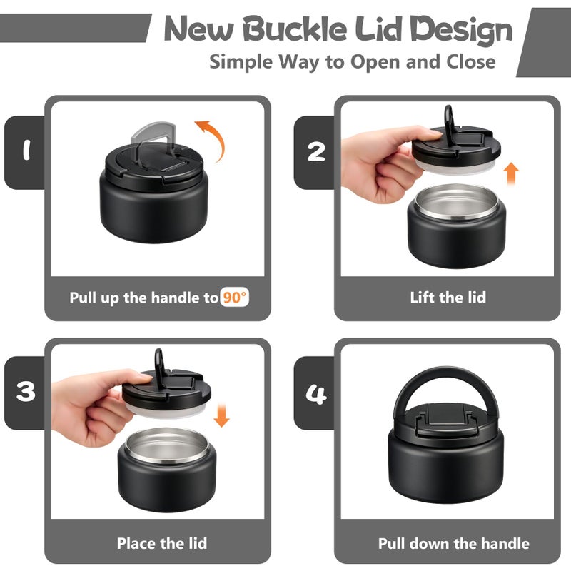 BABHAMNESS 13.5oz Soup Thermo for Hot Food Kids Insulated Vacuum Food Jar with Buckle Lid,Wide Mouth Leakproof Stainless Steel Lunch Container with Spoon-Black - Image 4