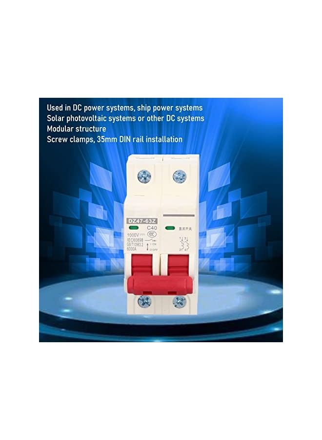 PROMASS DC Miniature Circuit Breaker, for Solar Photovoltaic, Electric Motorcycle, Electric Car, 40A Solar PV System DC Disconnect Switch Isolator DIN Rail Mount Circuit Breaker - Image 2