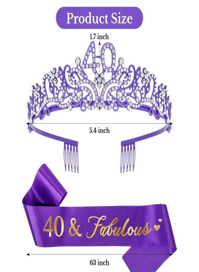 Ondder Purple 40th Birthday Tiara and Sash for Women - 40 & Fabulous Birthday Sash and Crown Set - Fashion Headband - Women's Costume Circlet - 2 Count - Image 2