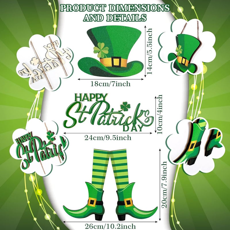 Marsui St Patricks Day Decorations Set Includes Hanging Happy St Patricks Day Wooden Wall Decor and 5 Sheets Leprechaun Footprints Floor Decals Happy St Patricks Day Sign Shamrock Door Decoration - Image 2
