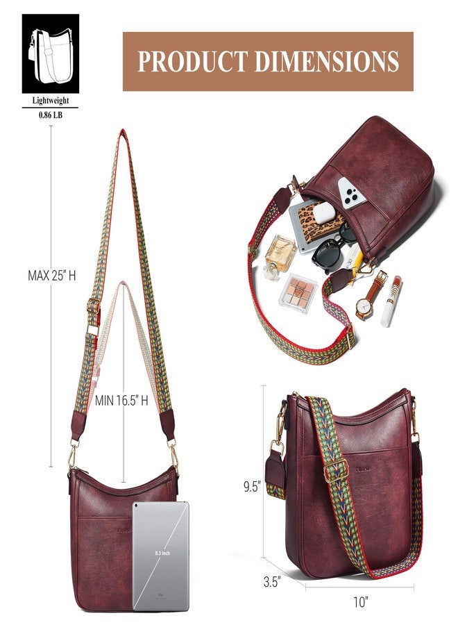 Mroede Crossbody Bags for Women Crossbody Purse for Women Vegan Leather Hobo Purses Shoulder Handbags for Daily Travel Work, Two-tone Maroon - Image 3