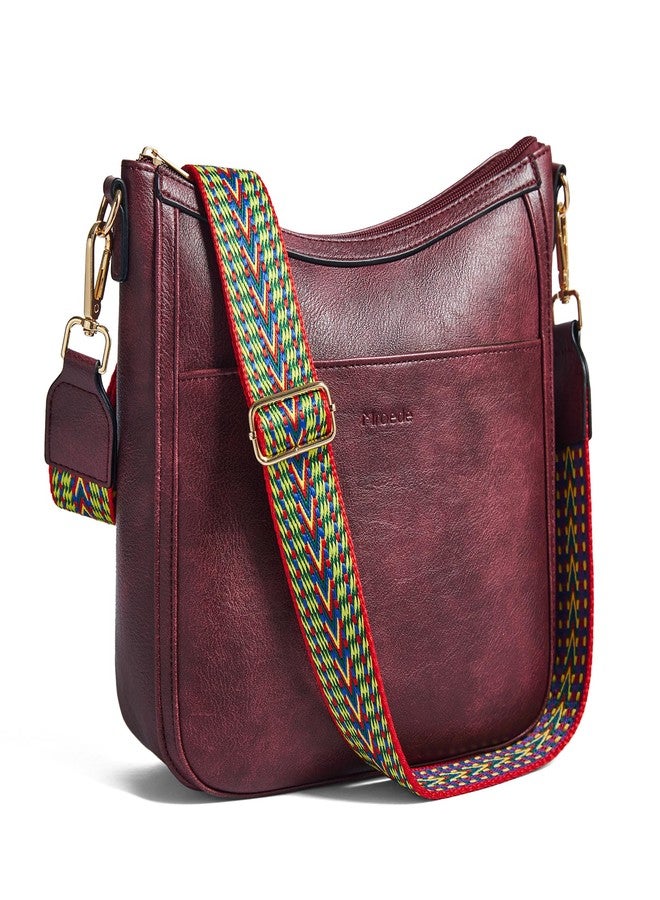 Mroede Crossbody Bags for Women Crossbody Purse for Women Vegan Leather Hobo Purses Shoulder Handbags for Daily Travel Work, Two-tone Maroon - Image 1