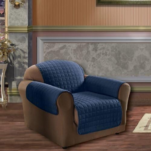 Elegant Comfort Elegance Linen Quilted Pet Dog Children Kids  Furniture Protector Microfiber Slip Cover Navy Blue Chair