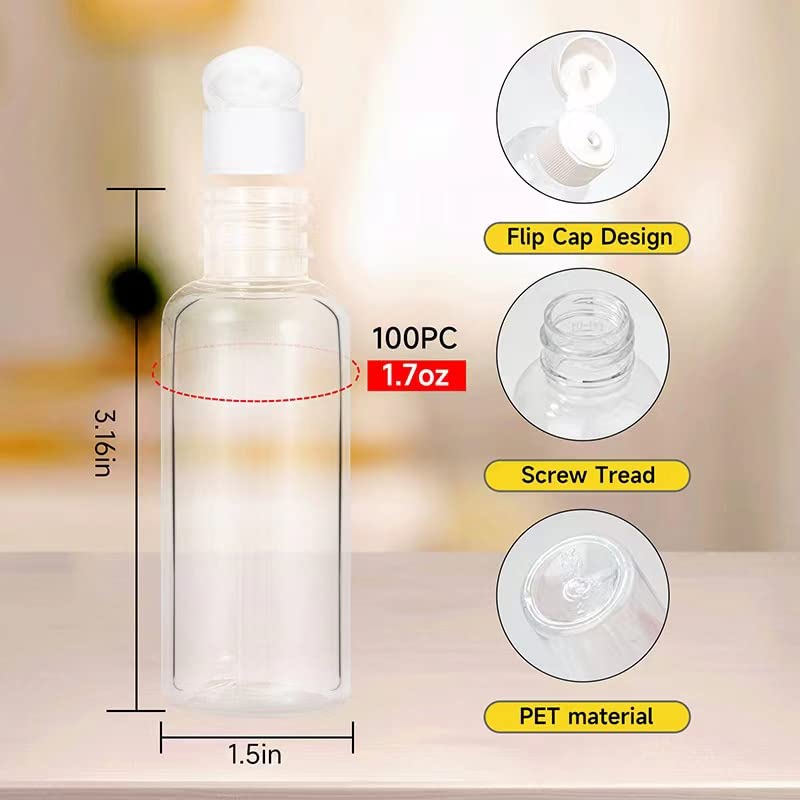 LZCNM 50 Pack 1.7oz/50ml Travel Plastic Empty Bottles Mini Hand Sanitizer Bulk Travel Size with Flip Cap, Squeezable Refillable Container for Cosmetic Baby Shower Birthday Wedding Party Favor (50PC-CLEAR) - Image 2
