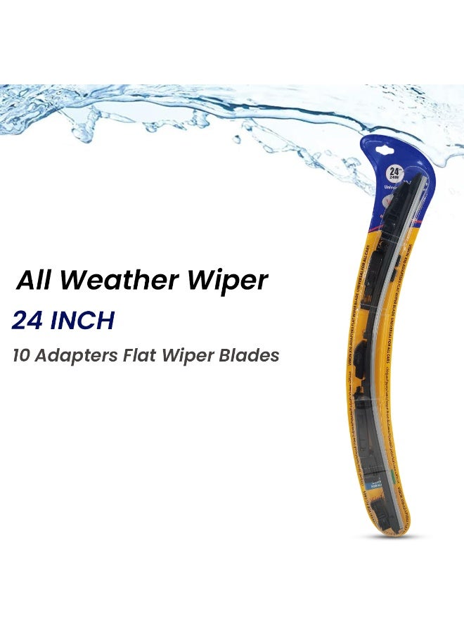 Vision X 2Pcs 24 Inch Flat Wiper Blades Set | All-Weather Windshield Wiper with 10 Adapters | Smooth, Streak-Free Cleaning & Universal Car Fit - Image 4