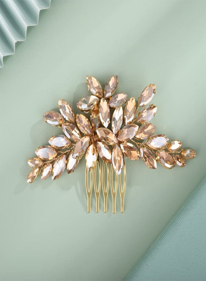 BERYUAN Wedding Hair Comb, BERYUAN Women Girls Bridal Champagne Crystal Rhinestone Teardrop Hair Accessories for Brides Bridesmaid (4.7*3.1 Inch) - Image 1