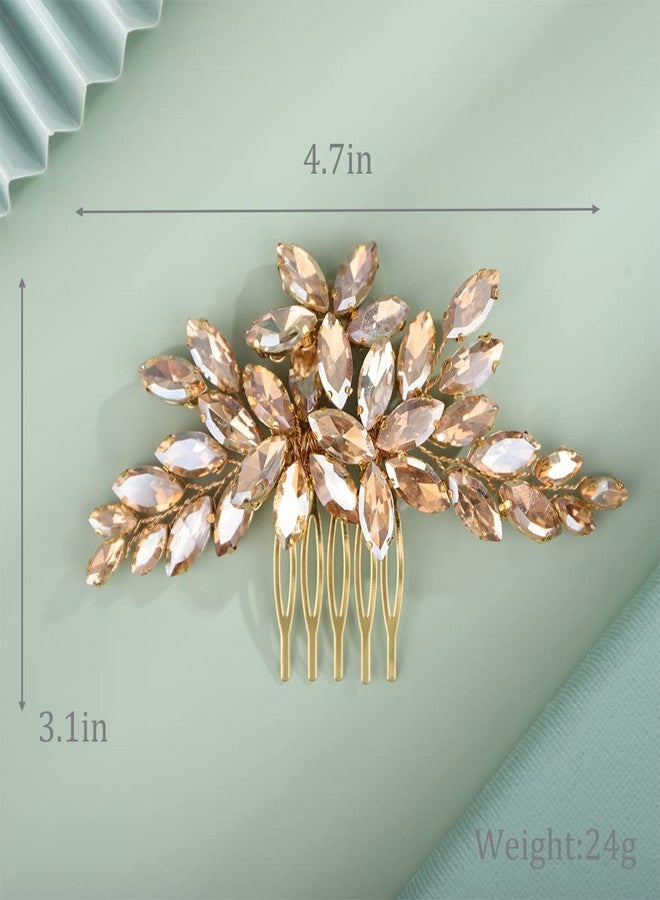 BERYUAN Wedding Hair Comb, BERYUAN Women Girls Bridal Champagne Crystal Rhinestone Teardrop Hair Accessories for Brides Bridesmaid (4.7*3.1 Inch) - Image 3