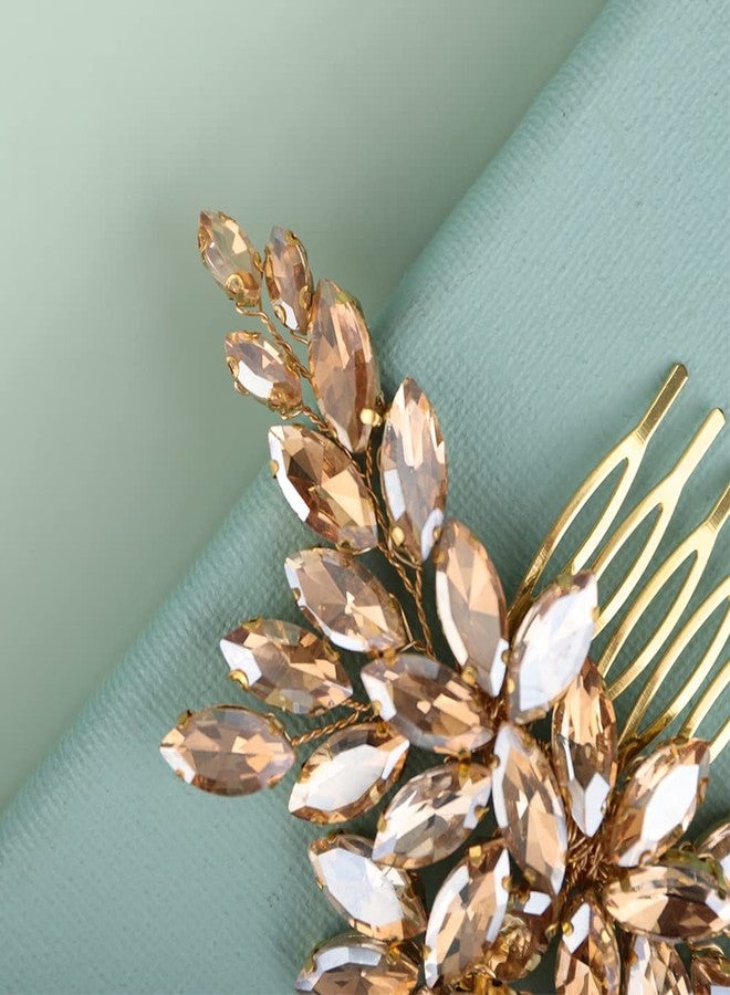 BERYUAN Wedding Hair Comb, BERYUAN Women Girls Bridal Champagne Crystal Rhinestone Teardrop Hair Accessories for Brides Bridesmaid (4.7*3.1 Inch) - Image 4