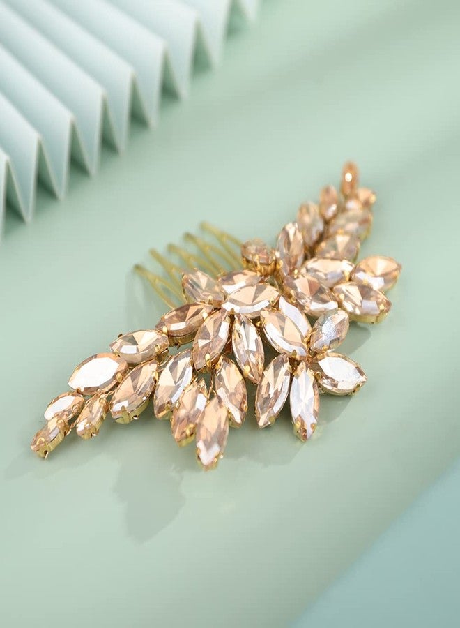 BERYUAN Wedding Hair Comb, BERYUAN Women Girls Bridal Champagne Crystal Rhinestone Teardrop Hair Accessories for Brides Bridesmaid (4.7*3.1 Inch) - Image 5