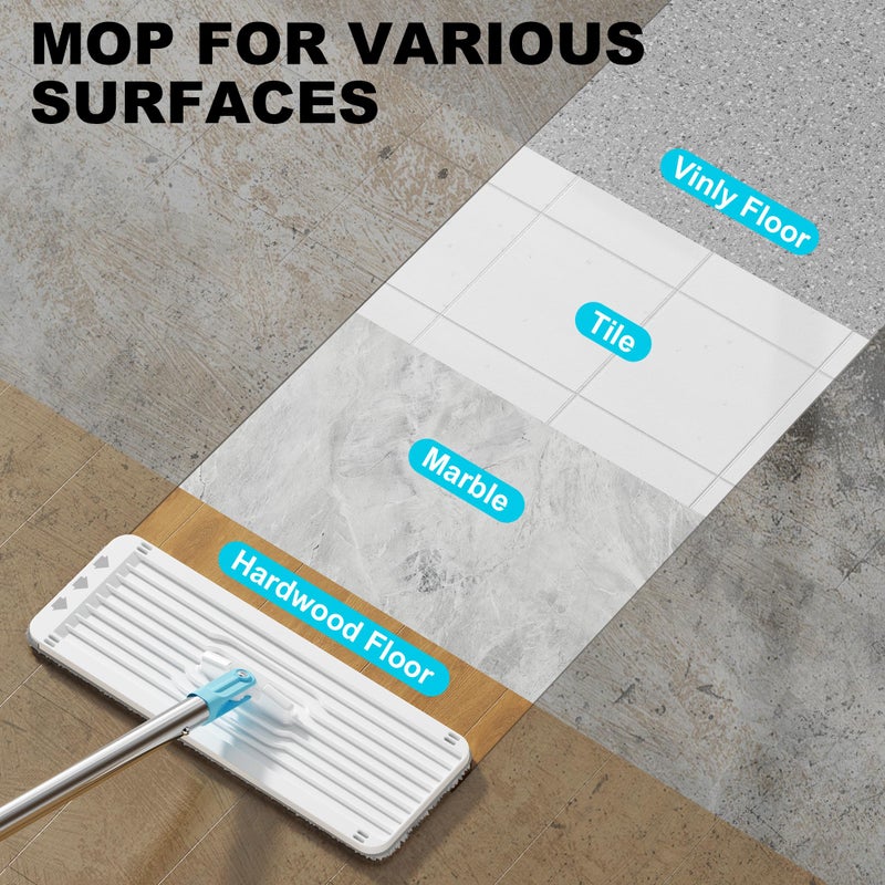 BEJOMOP Mop and Bucket Set, Mops for Floor Cleaning Turquoise-Cyan, Wall Mop with Long Handle, Squeeze Flat Mop and Bucket System, Dry & Wet Dust Mop for Household Cleaning with 2 Microfiber Mops - Image 3