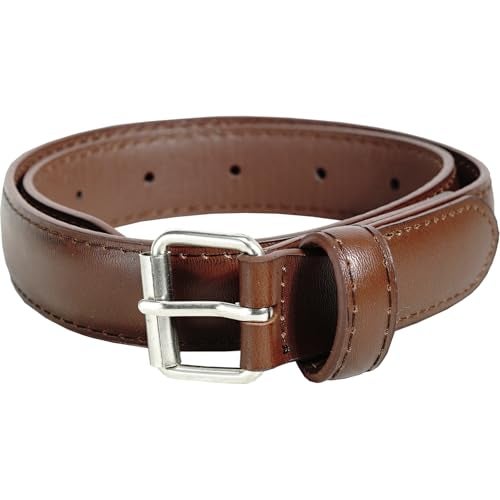 VANGELO Kid Classic Dress Belts with Silver Buckle Brown 25 Inch Fit for Waist from 23 to 28 Inch - Image 4