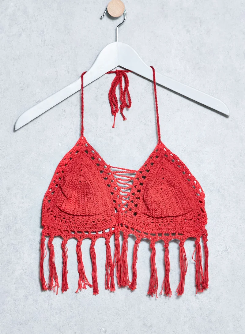 Missguided Crochet Fringe Bikini Set