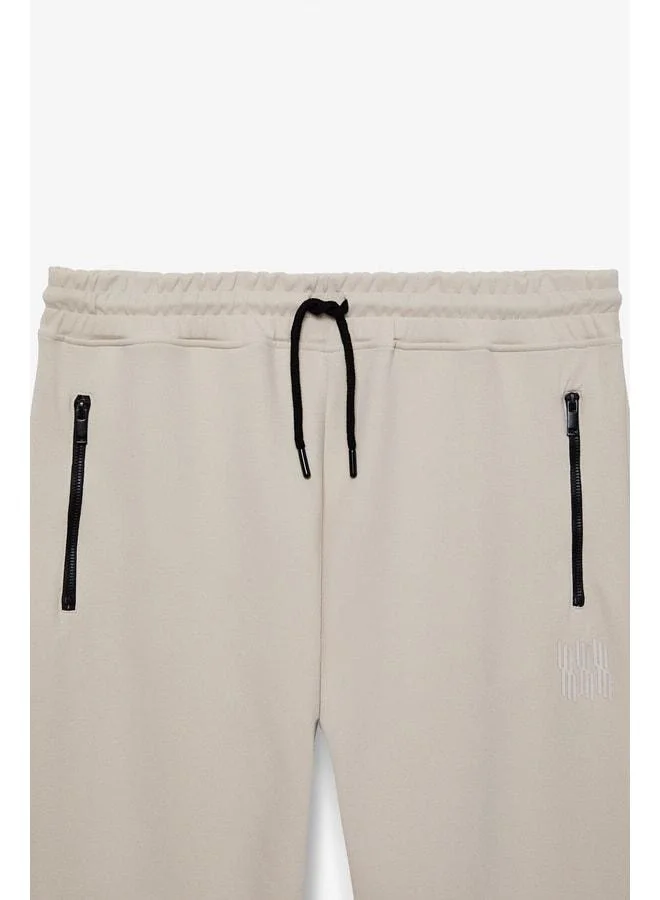 GRIMELANGE PEPO Men's Waist Elastic Pocket Zipper Print Detailed Relaxed Grey Sweatpants.