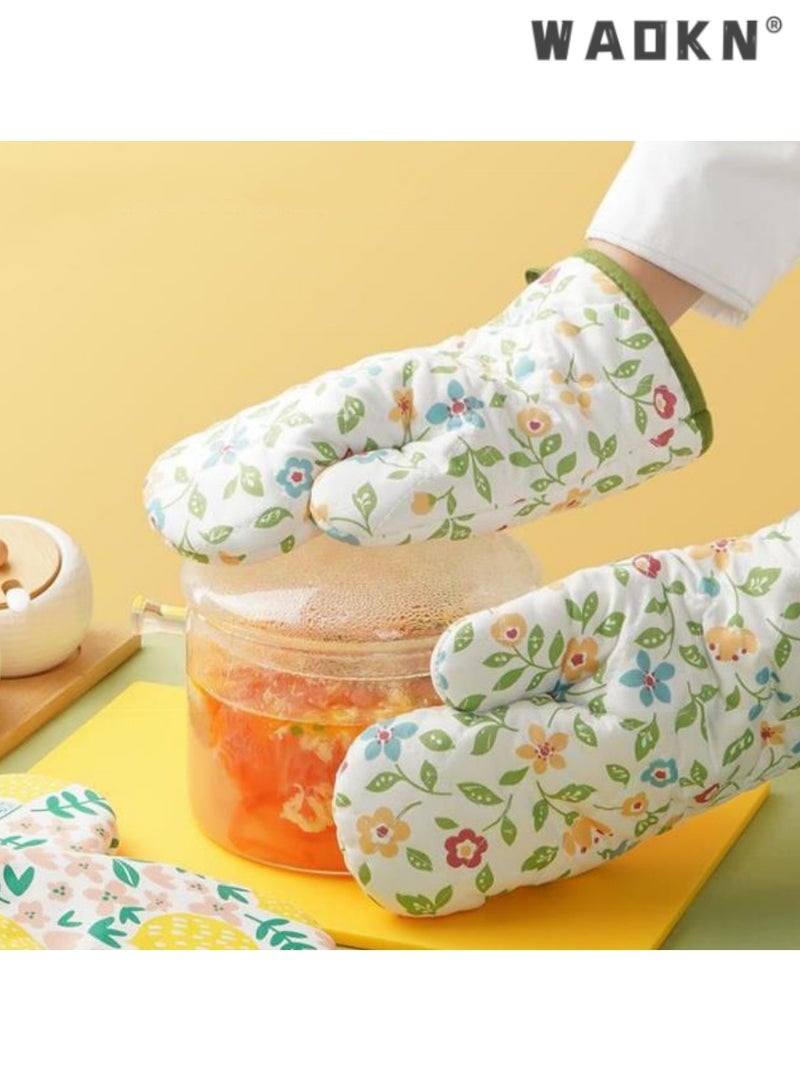 WAOKN Floral Oven Mitts,Heat-Resistant Gloves, Extra-Thick,Microwave and Oven Use, Handling Hot Trays and Pots, Stylish Kitchen Accessory, Provides Protection Against High Temperatures, Easy to Clean,2 PCS  - Image 3